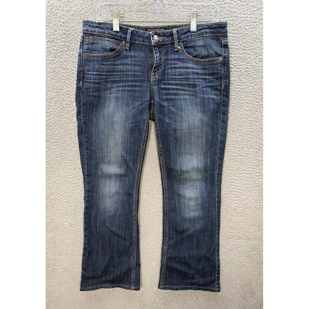 Banana Republic Jeans Womens 28/6 Blue Bootcut Flap Pocket‎ Distressed Whiskered